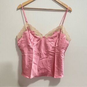 Vintage Sz XL Pink Satin Lace Cami Tank Top